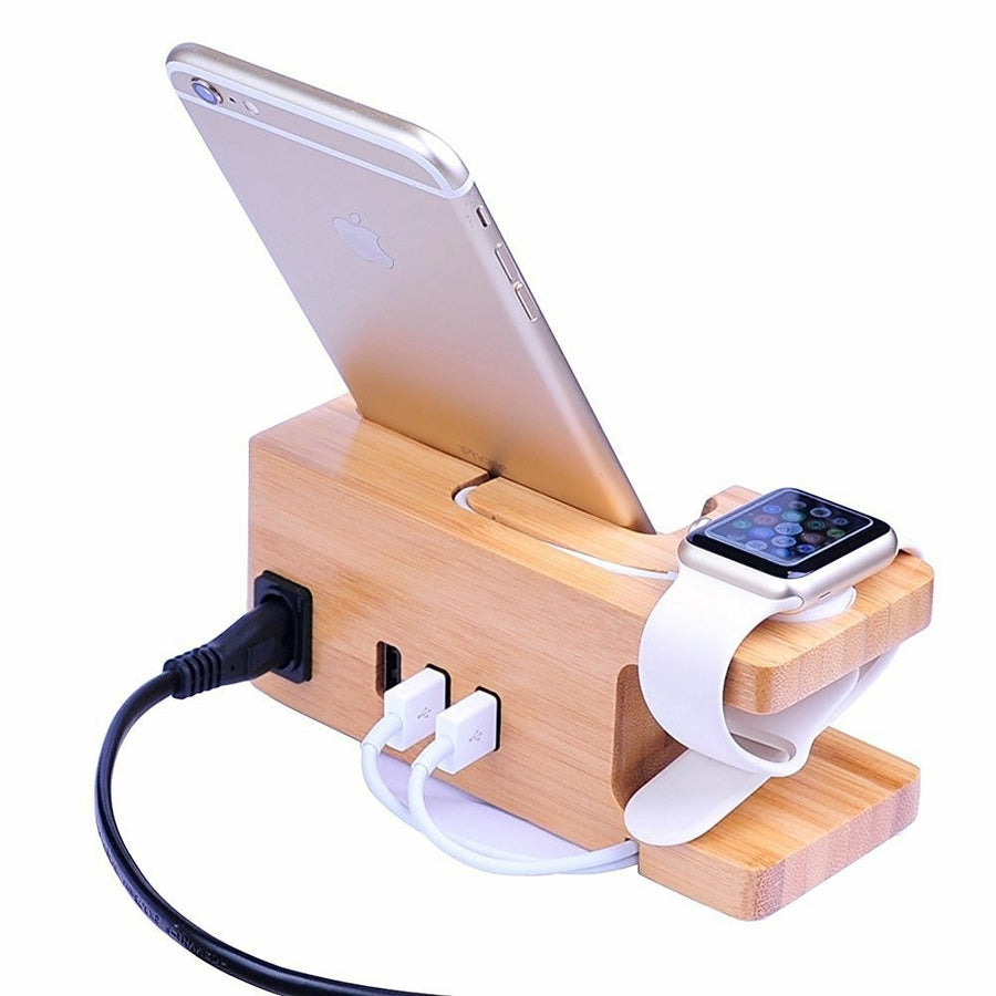 Bamboo Multi Function Charger Dock for Apple Phone Watch Image 1