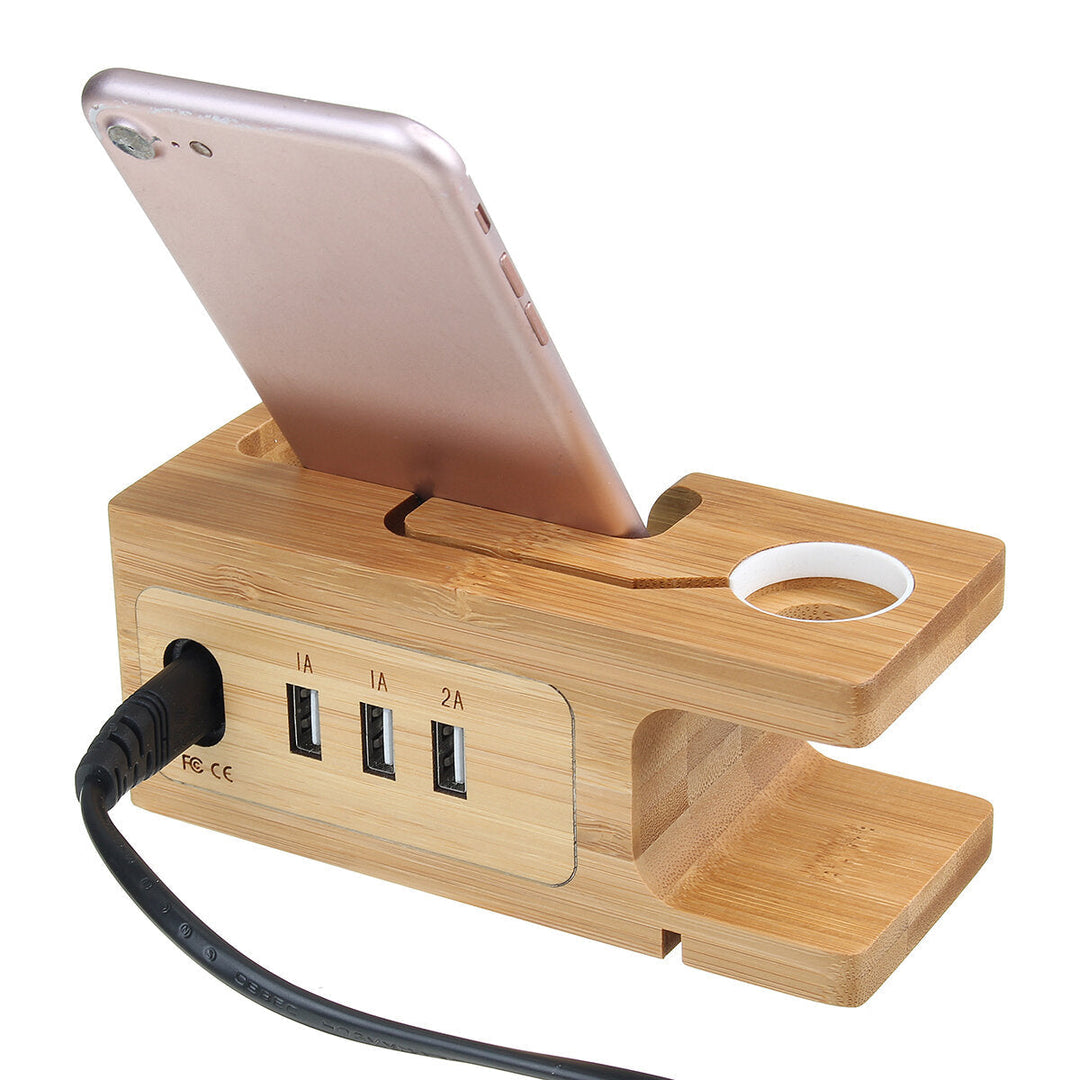 Bamboo Multi Function Charger Dock for Apple Phone Watch Image 4