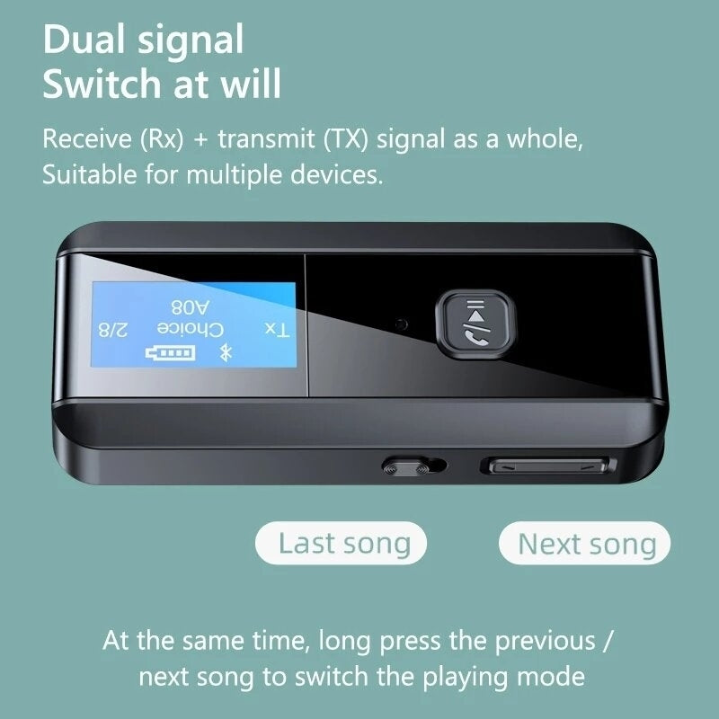 bluetooth 5.0 Adapter Wireless Receiver Transmitter LCD Display AUX 3.5MM Music Stereo for Car TV PC Handsfree Kit Image 2