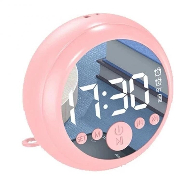 Bluetooth 5.0 Speaker Mirror Dual Alarm Clock HIFI Stereo Mini Round Shape Subwoofer Support FM Radio TF Card Image 1