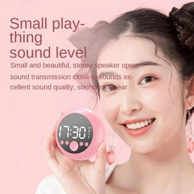 Bluetooth 5.0 Speaker Mirror Dual Alarm Clock HIFI Stereo Mini Round Shape Subwoofer Support FM Radio TF Card Image 6