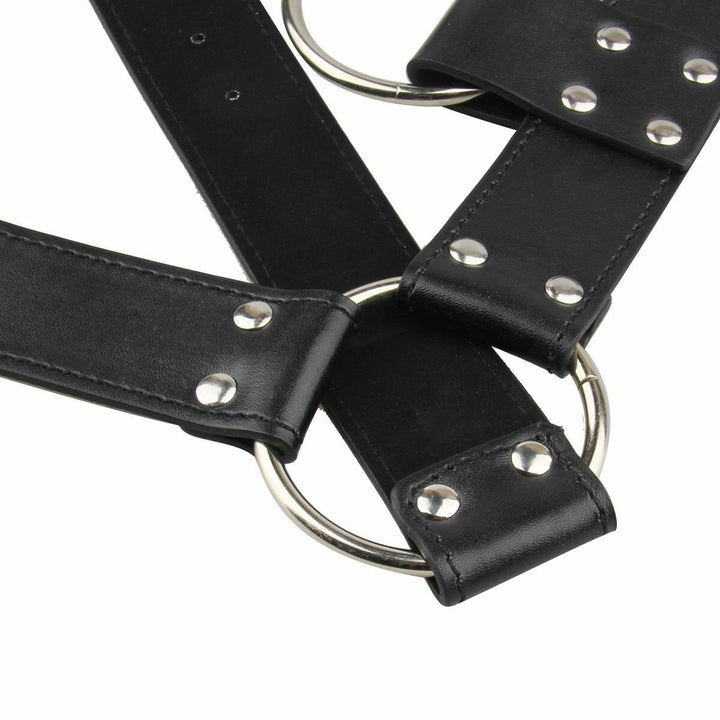 Black Leather Chest Strap Faux Leather Metal Ring Support Strap Back Binding Strap For Men Image 7