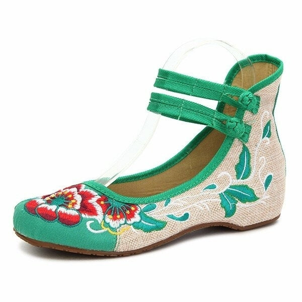 Big Size Women Mary Janes Chinese Embroidered Flower Flat Shoes Linen Loafers Image 10