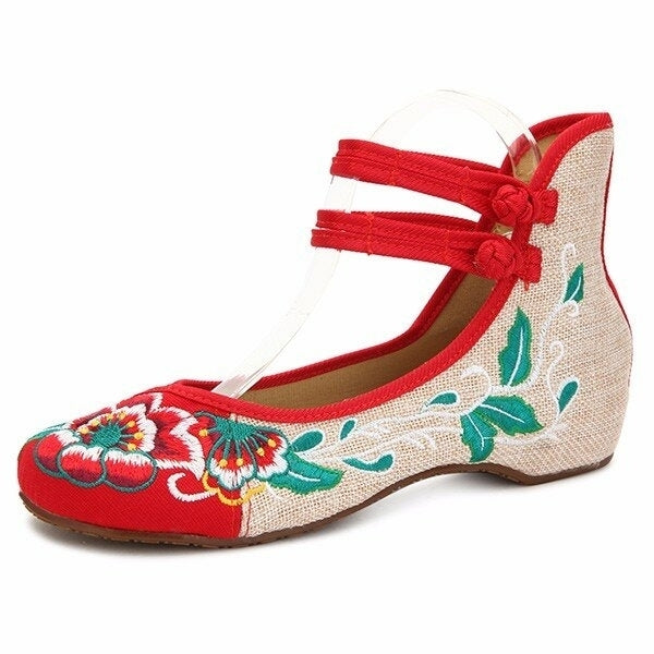 Big Size Women Mary Janes Chinese Embroidered Flower Flat Shoes Linen Loafers Image 11