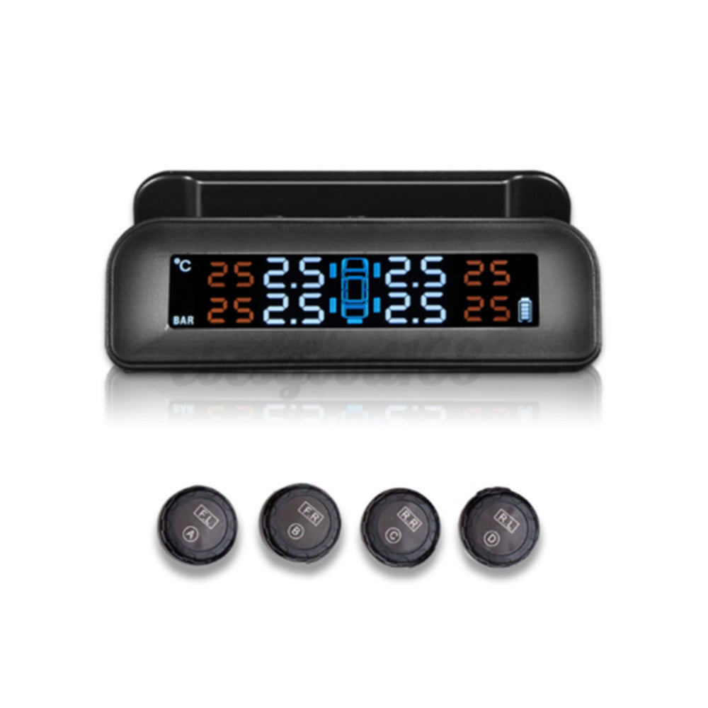 Car Tire Pressure Monitoring System Solar Real-time Tester LCD Screen 4 Sensors ABS Image 1
