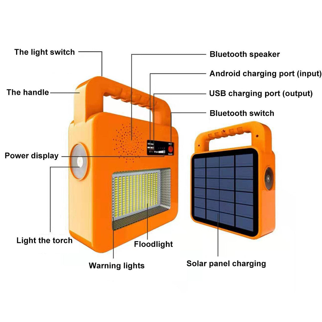 Bluetooth Speaker Strong Light LED Solar Rechargeable Light Emergency Power Bank 6000mA Image 8