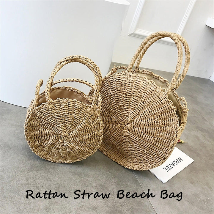 Bohemia Rattan Straw Bag Women Straw Handbag Round Beach 110cm Length Polyester Image 10
