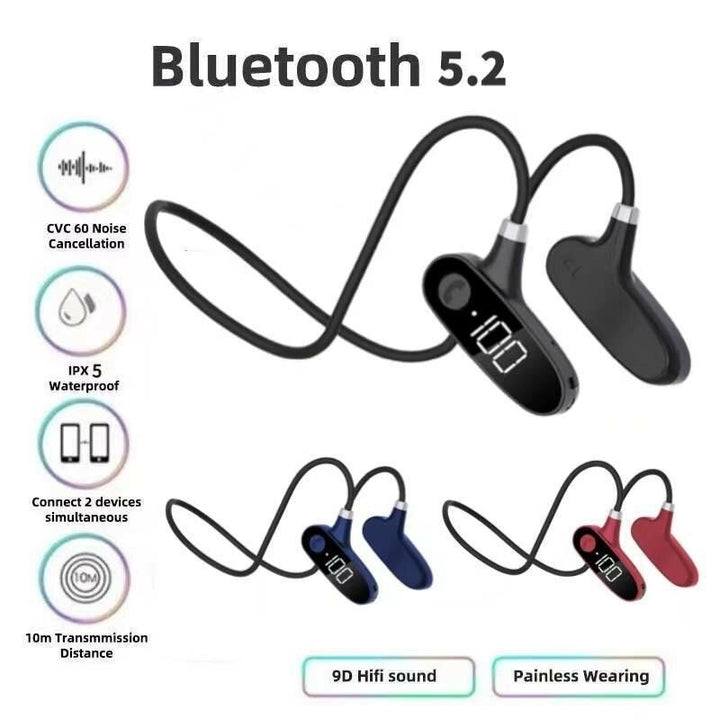 Bone Conduction bluetooth 5.2 Headphones Led Display Neckband Ear Hook Noise Reduction IPX7 Waterproof Fitness Sport Image 2