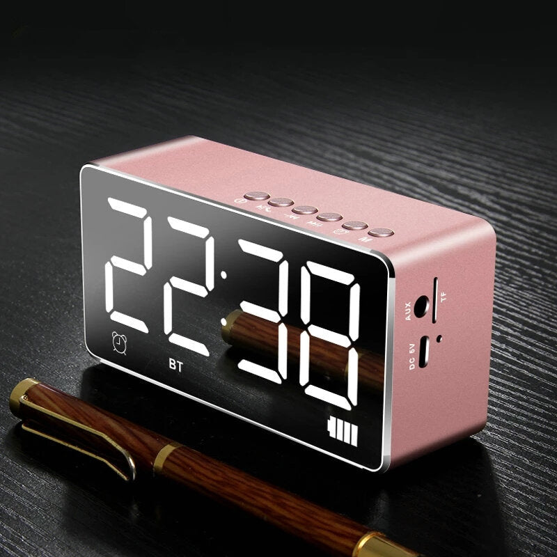 Bluetooth Speaker Alarm Clock Mirror LED Digital FM Radio TF AUX Desktop Wireless Speaker with Mic Image 4