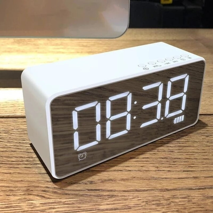 Bluetooth Speaker Alarm Clock Mirror LED Digital FM Radio TF AUX Desktop Wireless Speaker with Mic Image 4