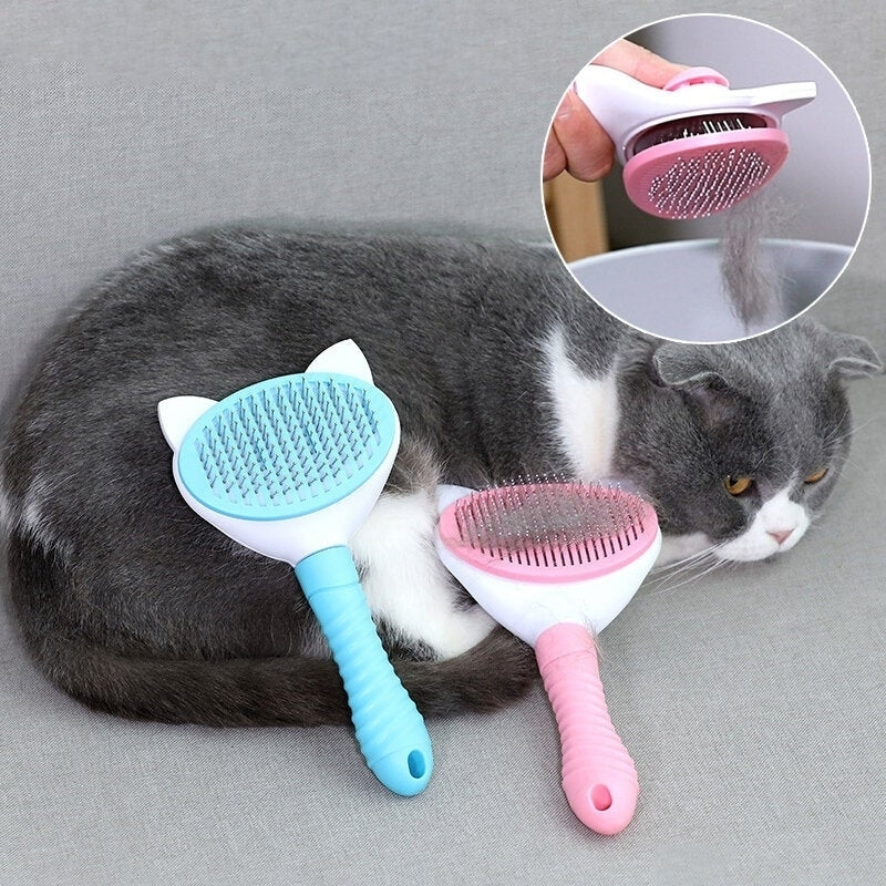Button Pet Hair Removal Comb Stainless Steel Pet Needle Comb Floating Pet Cleaning Supplies Image 2