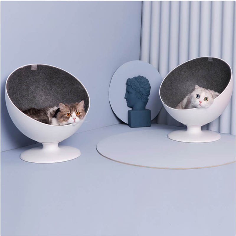 Cat Fiber Spinning Pet Nests White Minimalist Interactive Pet Bed Image 3