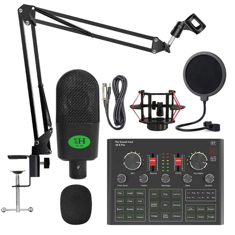 Condenser Microphone Set with V9X PRO Live Sound Card DSP Noise Reduction Karaoke Studio for Computer Recording Image 1