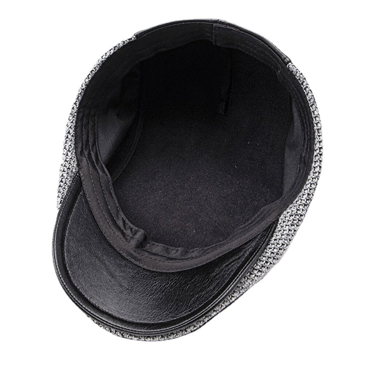 Collrown Men Faux Leather and Knit Contrast Color Retro Casual Outdoor Leather Forward Hat Beret Hat Image 4