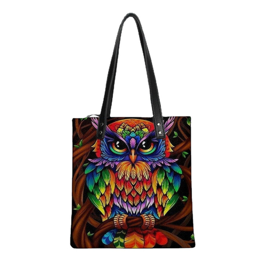 Color Owl Print Pattern Leather Tote Sticker Shoulder Handbag Tote With Built-in Small Bag Image 1