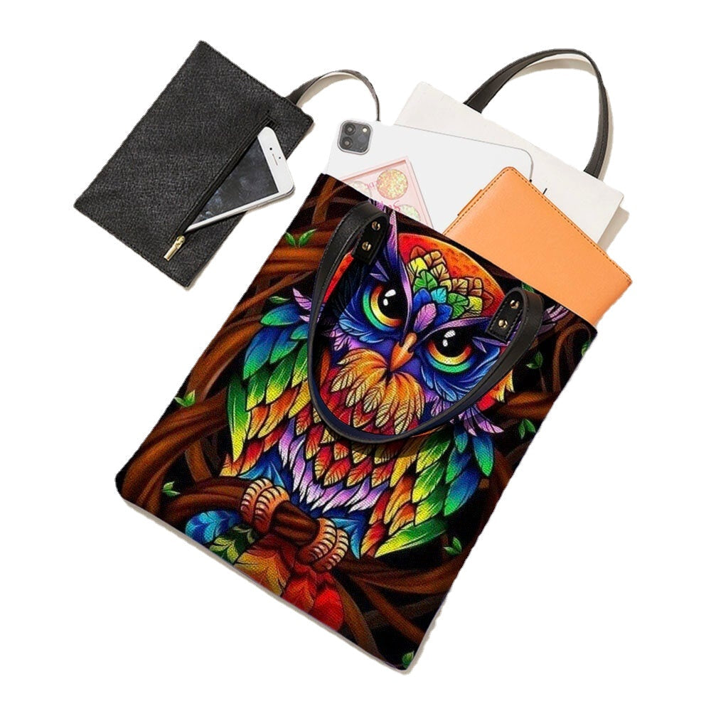 Color Owl Print Pattern Leather Tote Sticker Shoulder Handbag Tote With Built-in Small Bag Image 2