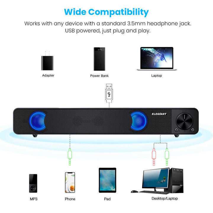 Computer Speakers Wired Computer Sound Bar Stereo USB Powered Mini Soundbar Speakers for PC Tablets Laptop Desktop Image 7