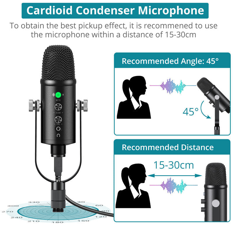 Condenser Microphone HIFI DSP Noise Reduction Reverberation Adjustable Built-In Sound Card USB Wired for YouTube Image 3