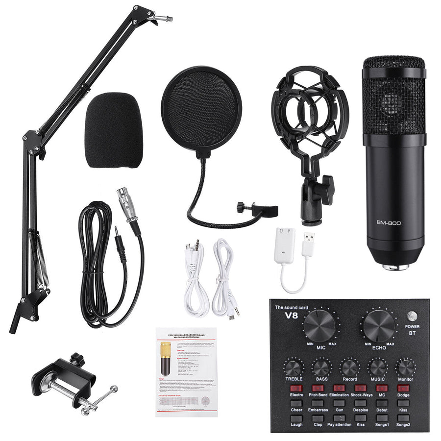 Condenser Microphone V8 Sound Card Kit Muti-functional bluetooth for Studio Mobile Phone PC Laptop Recording Live Image 1