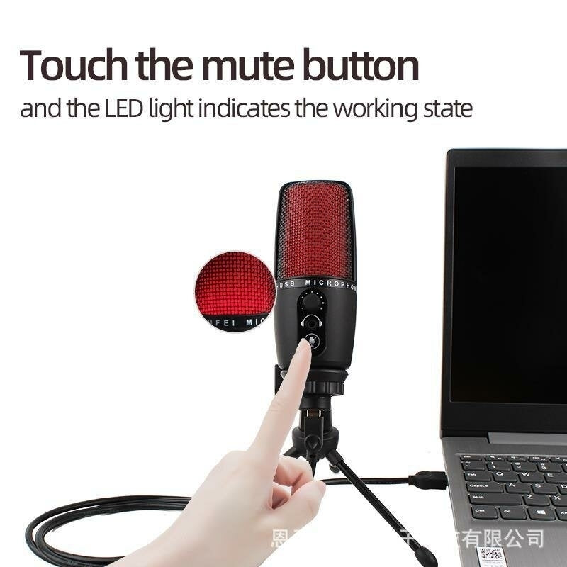 condenser studio microphone stereo recording with volume control real silent key led status display Image 2
