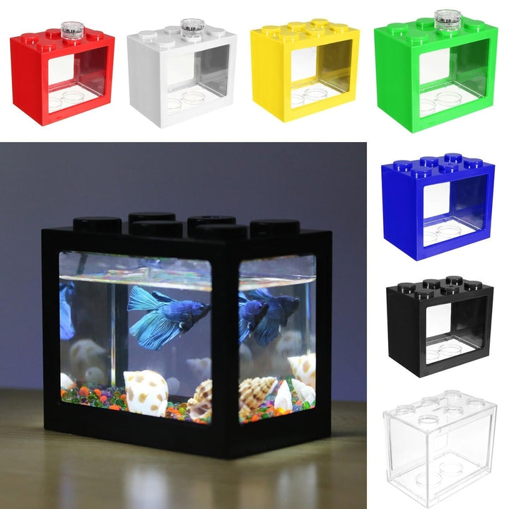 Colorful Clear Mini Fish Tank Aquarium LED Light Office Desktop Ornament Decor Image 9