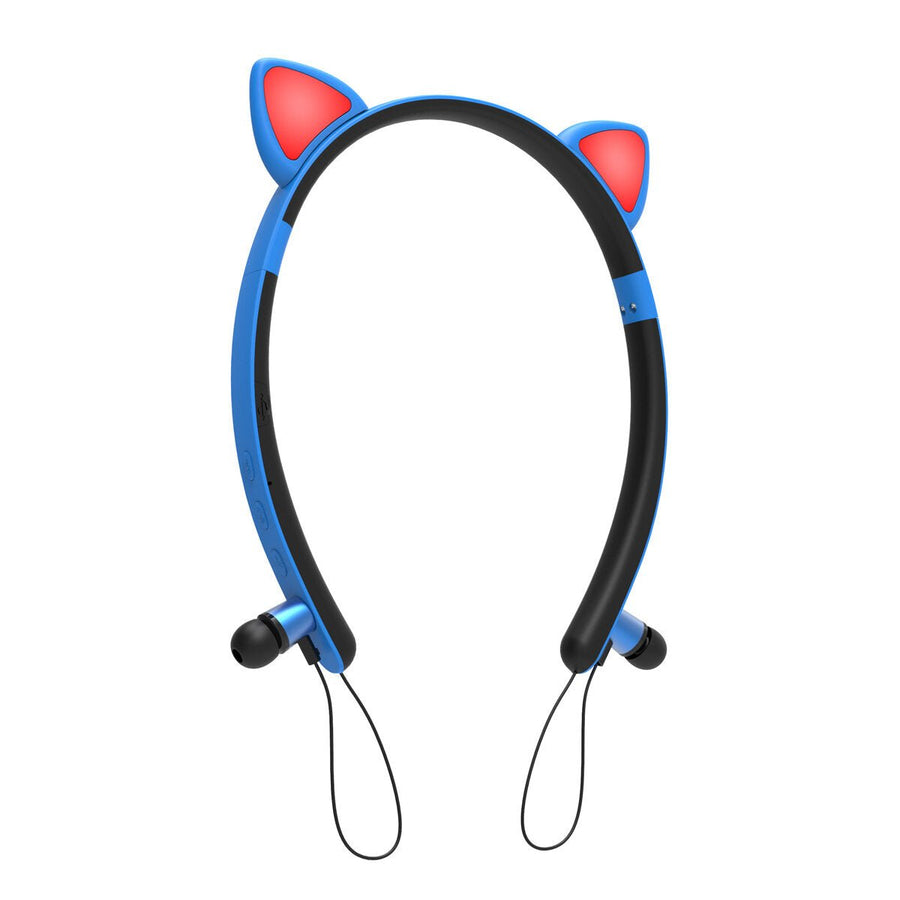 Colorful Wireless bluetooth 5.0 Earphone Cat Ears Shape Cute Neckband Headphone Headset with Mic Image 1