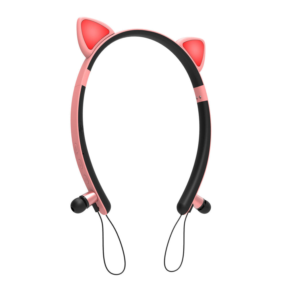 Colorful Wireless bluetooth 5.0 Earphone Cat Ears Shape Cute Neckband Headphone Headset with Mic Image 2