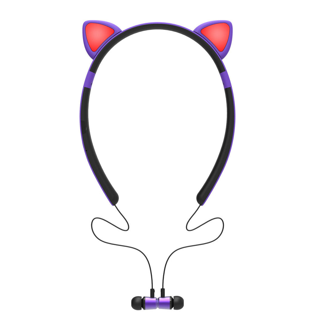 Colorful Wireless bluetooth 5.0 Earphone Cat Ears Shape Cute Neckband Headphone Headset with Mic Image 3