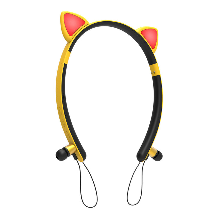 Colorful Wireless bluetooth 5.0 Earphone Cat Ears Shape Cute Neckband Headphone Headset with Mic Image 6