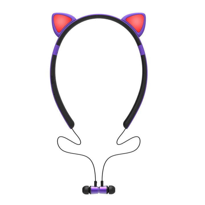 Colorful Wireless bluetooth 5.0 Earphone Cat Ears Shape Cute Neckband Headphone Headset with Mic Image 1