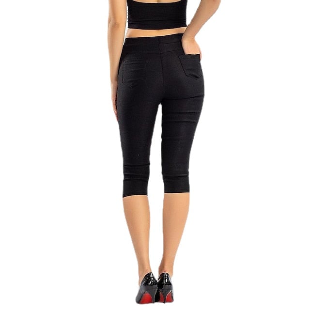 Cotton Blend Sports Daily Wear Yoga Pocket Calf-Length Womens Cropped Pants Image 2