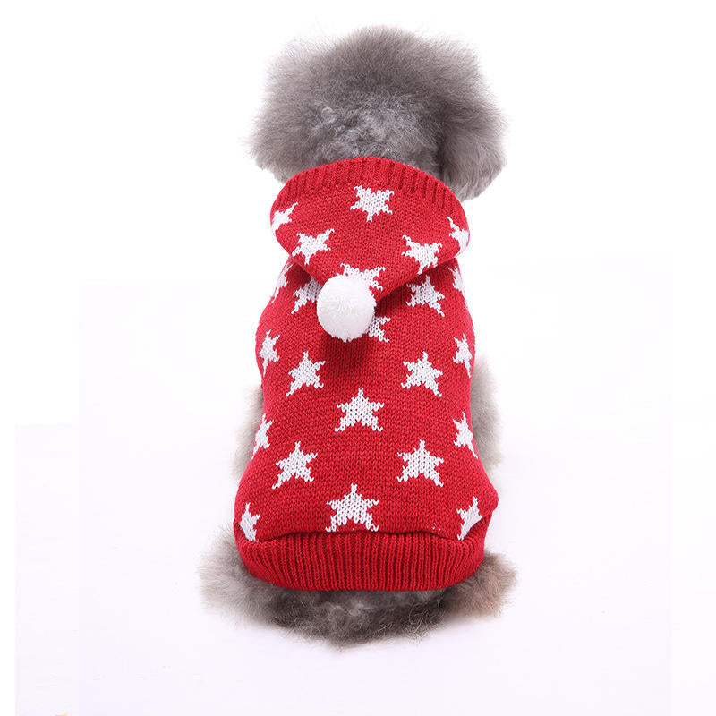 Christmas Star Winter Warm Sweater For Pet Dog Cat Hoodie Pappy Jumpsuits With Hat Image 2