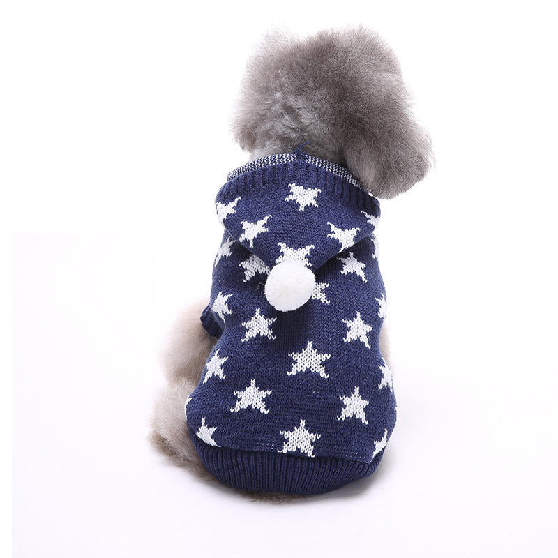 Christmas Star Winter Warm Sweater For Pet Dog Cat Hoodie Pappy Jumpsuits With Hat Image 3