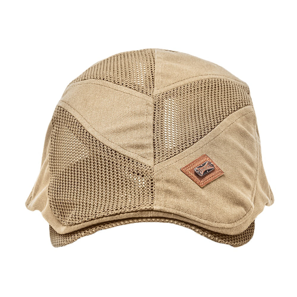 Collrown Men Cotton Metal Badge Mesh Breathable Casual Outdoor Sunshade Forward Hat Flat Hat Beret Cap Image 2