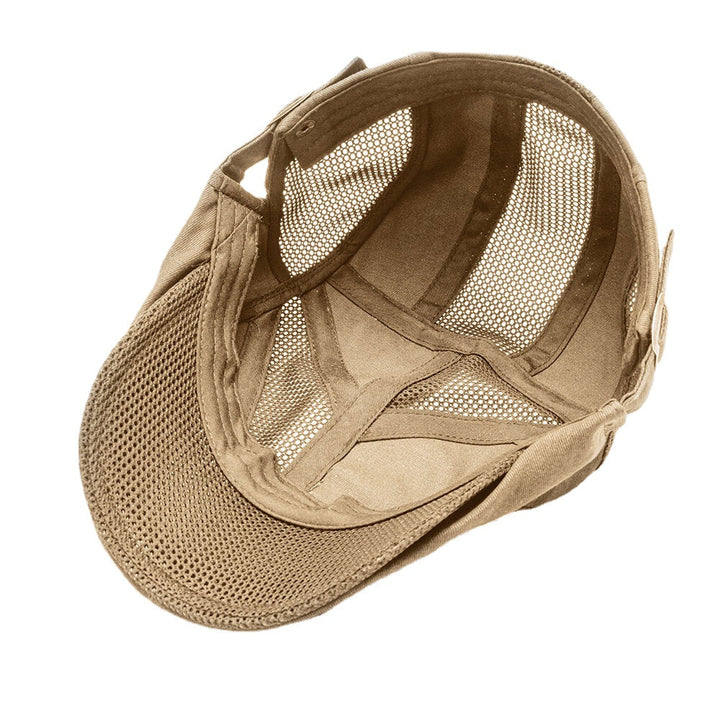 Collrown Men Cotton Metal Badge Mesh Breathable Casual Outdoor Sunshade Forward Hat Flat Hat Beret Cap Image 4