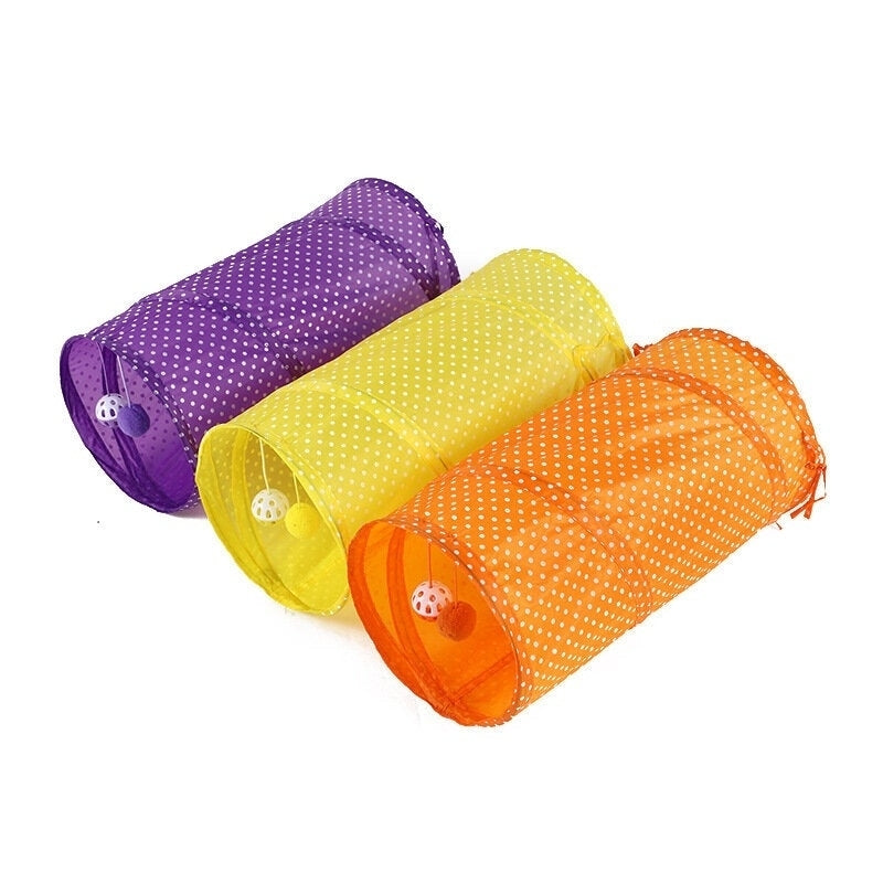 Collapsible Training Pet Cat Tunnel Toy with Bell And Plush Ball 2 Ways Tube Image 1