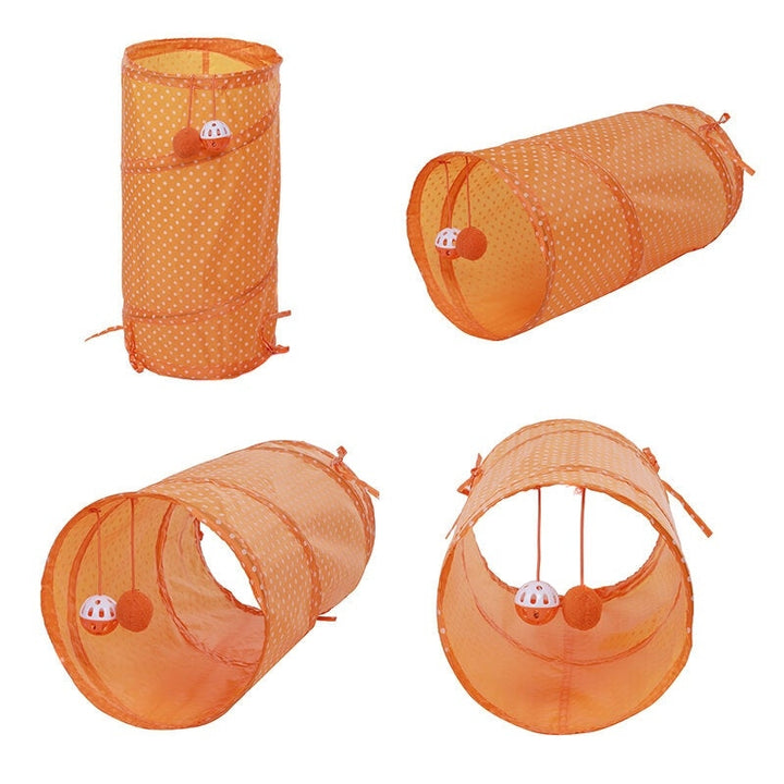 Collapsible Training Pet Cat Tunnel Toy with Bell And Plush Ball 2 Ways Tube Image 3