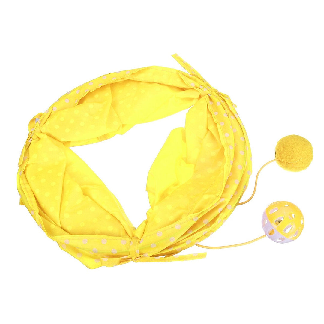 Collapsible Training Pet Cat Tunnel Toy with Bell And Plush Ball 2 Ways Tube Image 4