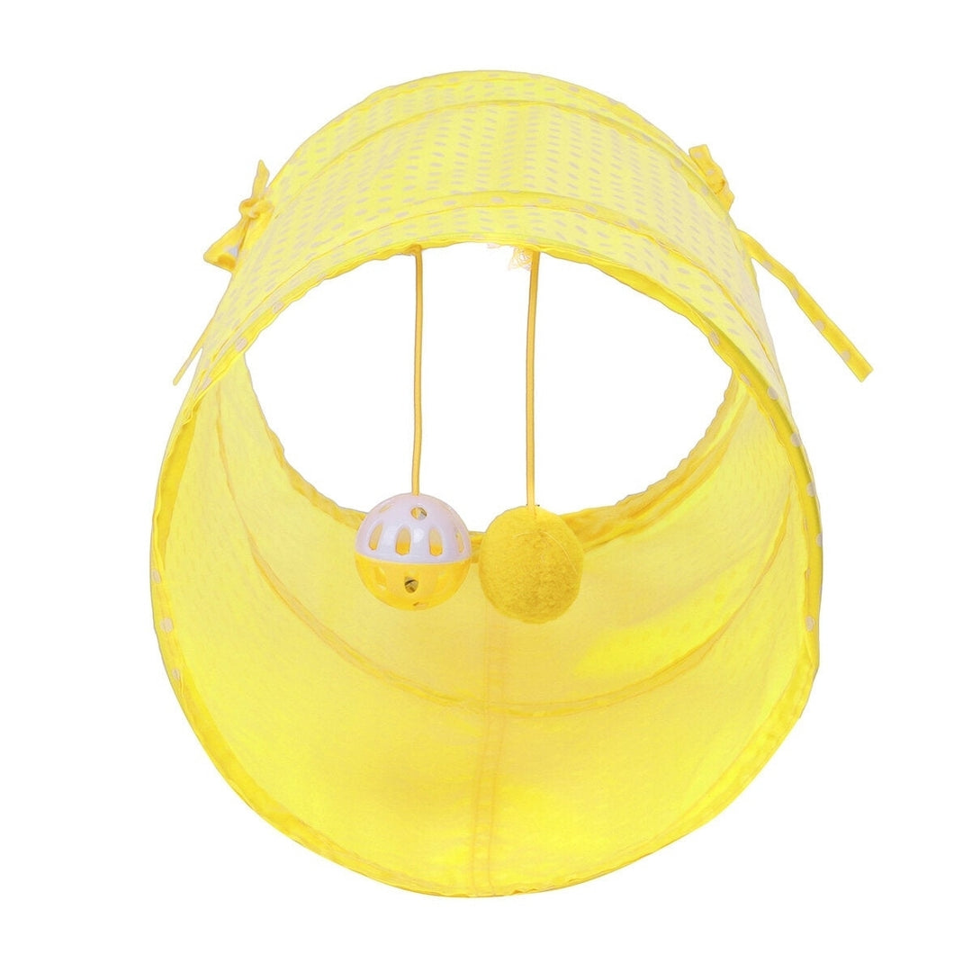 Collapsible Training Pet Cat Tunnel Toy with Bell And Plush Ball 2 Ways Tube Image 7
