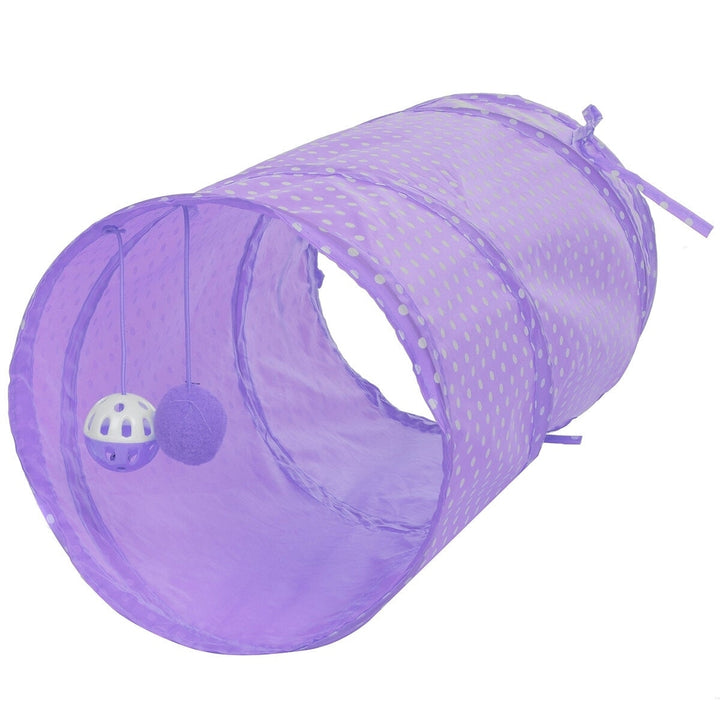 Collapsible Training Pet Cat Tunnel Toy with Bell And Plush Ball 2 Ways Tube Image 9
