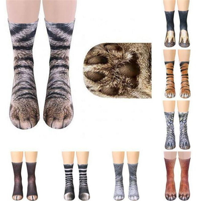Creative 3D Print Adult Animal Paw Socks Unisex Crew Cat Long Tube Stocks Elastic Breathable Sock Dog Tiger Zebra Pig Image 1