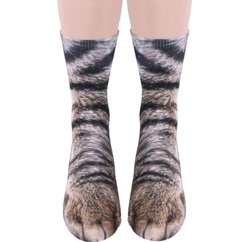 Creative 3D Print Adult Animal Paw Socks Unisex Crew Cat Long Tube Stocks Elastic Breathable Sock Dog Tiger Zebra Pig Image 2