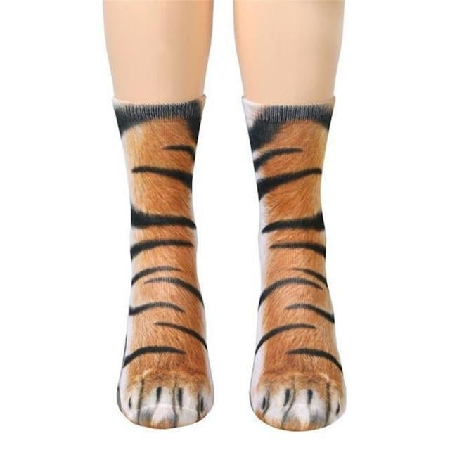 Creative 3D Print Adult Animal Paw Socks Unisex Crew Cat Long Tube Stocks Elastic Breathable Sock Dog Tiger Zebra Pig Image 4