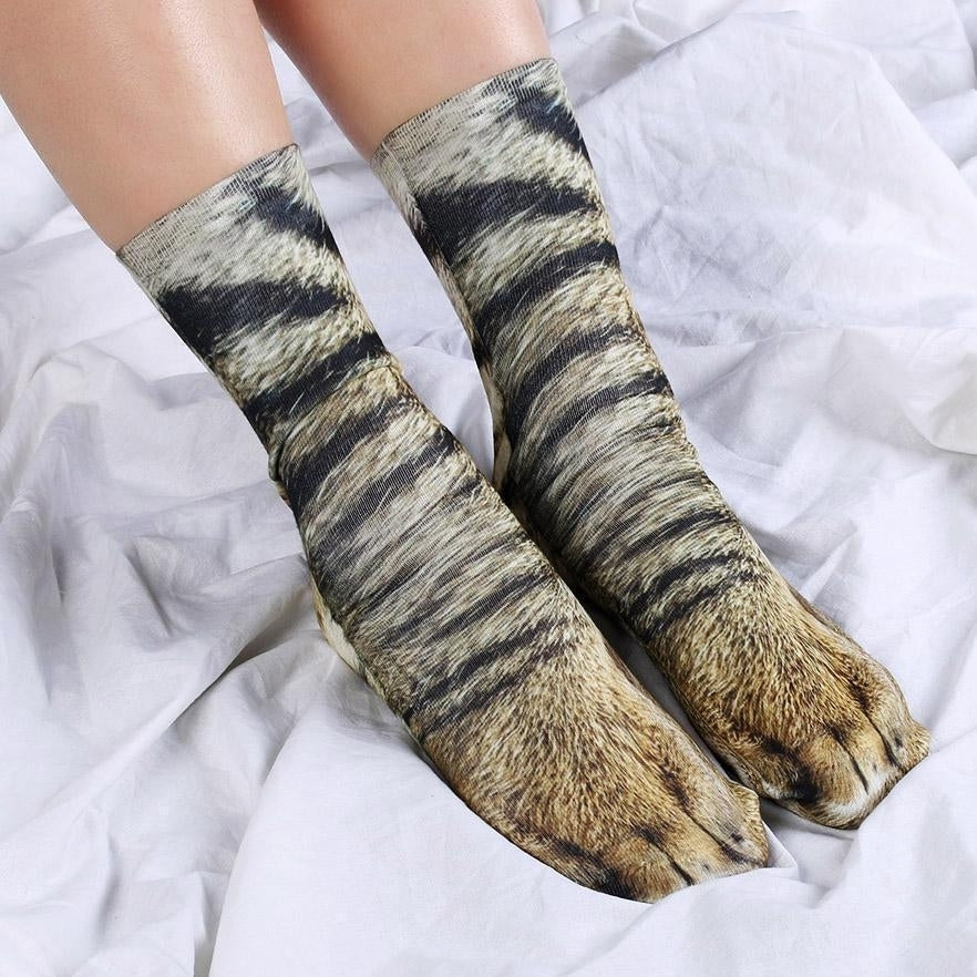 Creative 3D Print Adult Animal Paw Socks Unisex Crew Cat Long Tube Stocks Elastic Breathable Sock Dog Tiger Zebra Pig Image 4