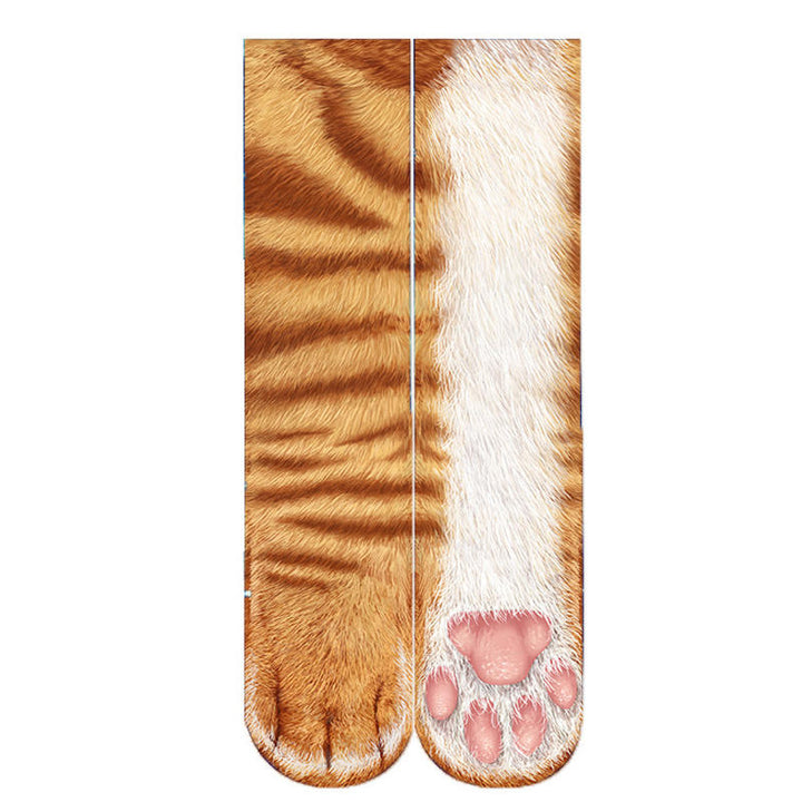 Creative 3D Print Adult Animal Paw Socks Unisex Crew Cat Long Tube Stocks Elastic Breathable Sock Dog Tiger Zebra Pig Image 7