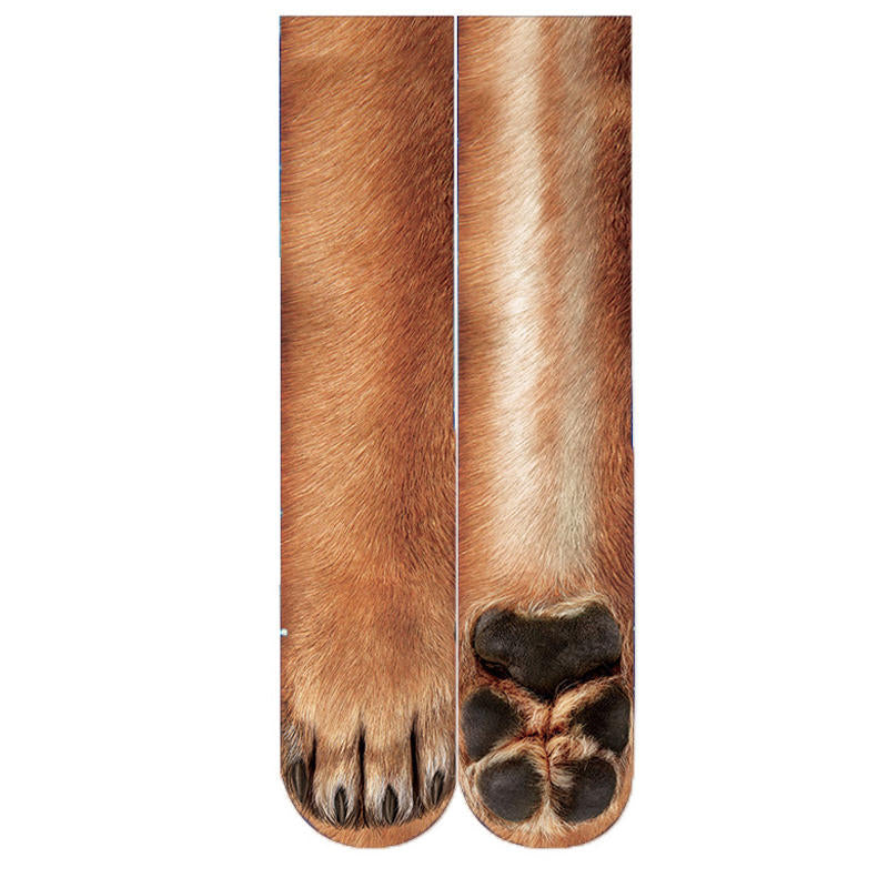 Creative 3D Print Adult Animal Paw Socks Unisex Crew Cat Long Tube Stocks Elastic Breathable Sock Dog Tiger Zebra Pig Image 9