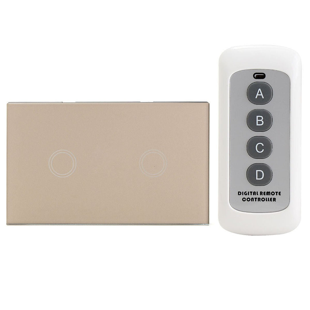 Crystal 1 Way 2 Gang Glass Remote Panel Touch LED Light Switch Controller With Remote Control Image 9