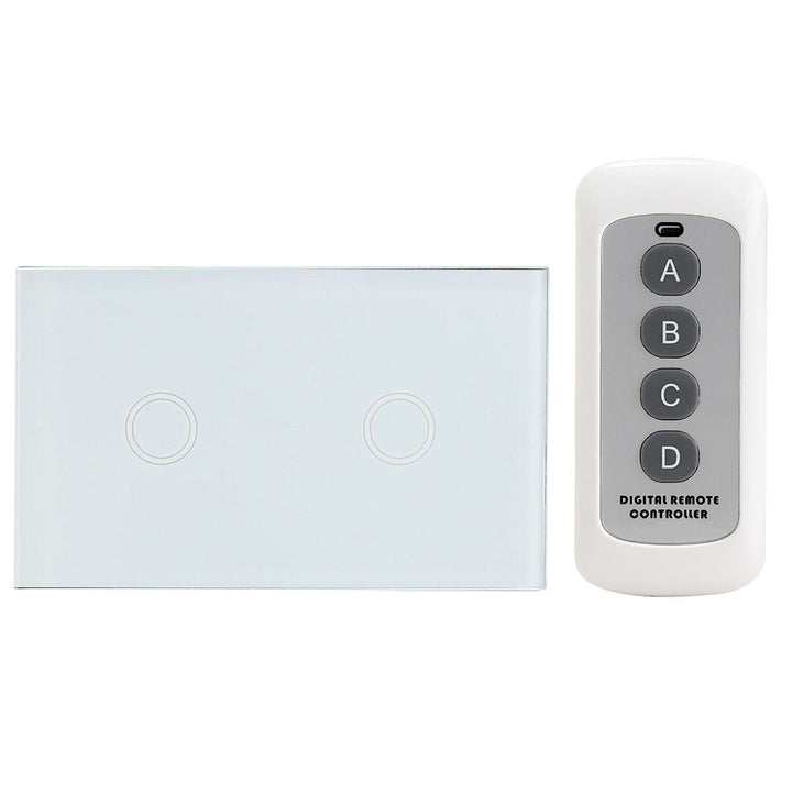 Crystal 1 Way 2 Gang Glass Remote Panel Touch LED Light Switch Controller With Remote Control Image 1