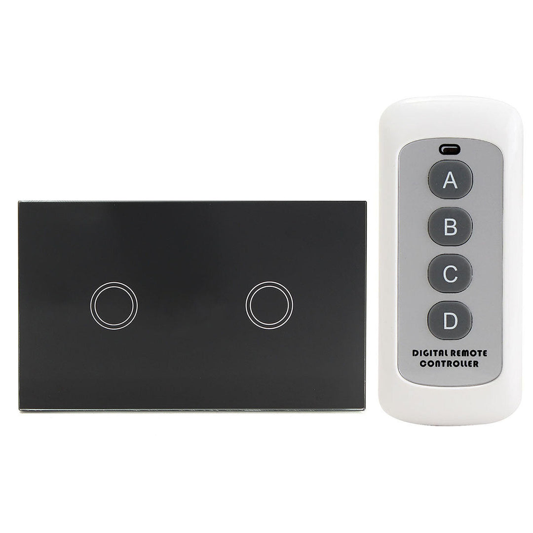 Crystal 1 Way 2 Gang Glass Remote Panel Touch LED Light Switch Controller With Remote Control Image 11