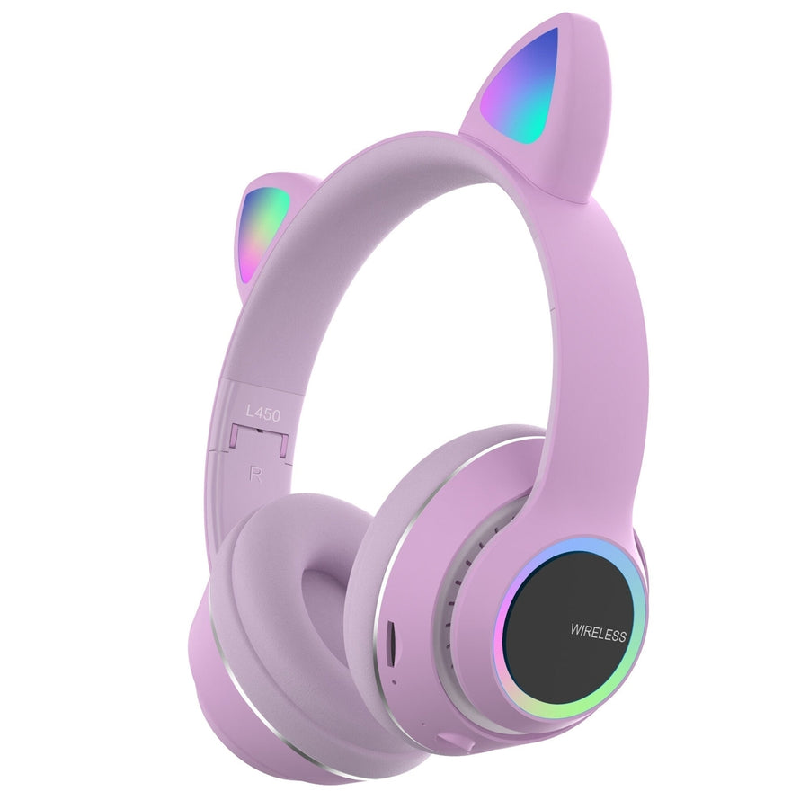 Cute Cat Ear bluetooth Headset Foldable HiFi Music Headphone Supports TF Card FM with Mic Image 1